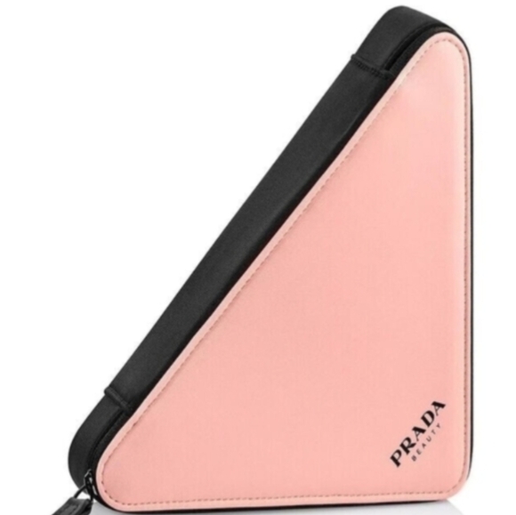 Prada Handbags - New Prada Beauty Pouch With Dust Bag Cosmetic Bag Pink Black Triangle Zipper Bag